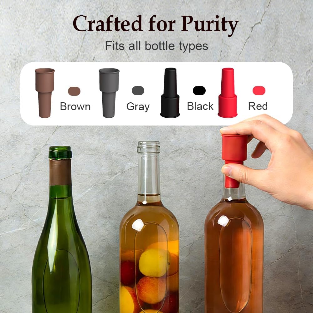 Silicone Wine Stopper for Wine Bottles, 2025 New Wine Stoppers for Wine Bottles, Seal Bottle Cover for Beer Champagne, Glass Bottle Sealer Covers Wine Stoppers for Home Use (8, No Handle)