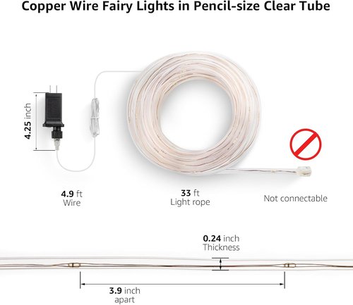 Lighting EVER Plug-In Rope Lights - 100 LED Copper Wire String Lights, 33 ft Cool White 6000K