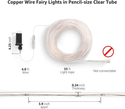 Lighting EVER Plug-In Rope Lights - 100 LED Copper Wire String Lights, 33 ft Cool White 6000K