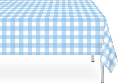 Regine Switzerland Blue Checkered Tablecloth - 2 Pack Waterproof Disposable 54 x 108 Inch for Parties & Picnics