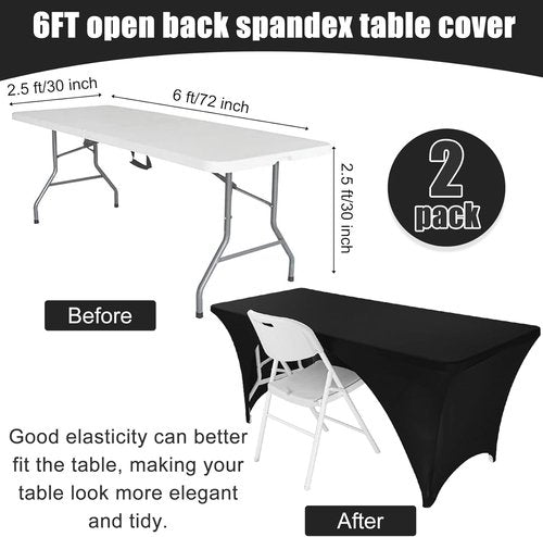 Fivenl 2 Pack Spandex Tablecloths - Black Stretch Fitted Covers for 6FT Tables | Washable & Durable