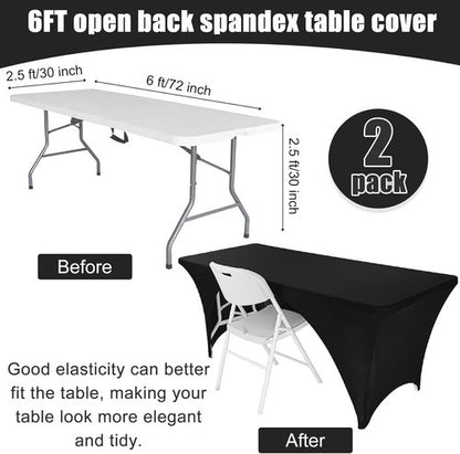 Fivenl 2 Pack Spandex Tablecloths - Black Stretch Fitted Covers for 6FT Tables | Washable & Durable