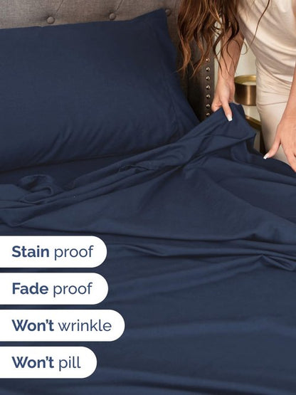 Extra Deep Twin Sheet Set - 4 Piece Breathable and Cooling Sheets - Hotel Luxury Bedding for Women, Men, Kids & Teens - Easy Secure Fit - Soft, Wrinkle Free and Comfy - Extra Deep Pockets - Navy Blue