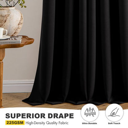 MIULEE Black Blackout Curtains for Bedroom Living Room 63 Inches Long 2 Panels, Thermal Insulated Room Darkening Drapes Solid Grommet Top Noise Reduction Light Blocking Halloween Window Treatments