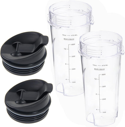 Ninja 16oz Replacement Cups - Compact Personal Blender Single Serve Cup Set | 2 Pack with Seal Lids