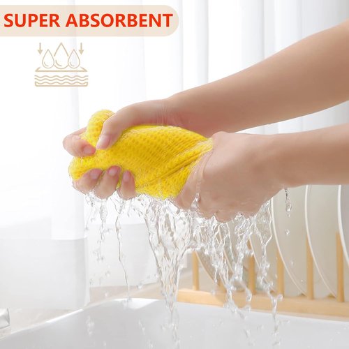 Homaxy Kitchen Dish Cloths - Ultra Soft 100% Cotton Waffle Weave, Quick Drying, 12x12 Inches, 6-Pack, Yellow