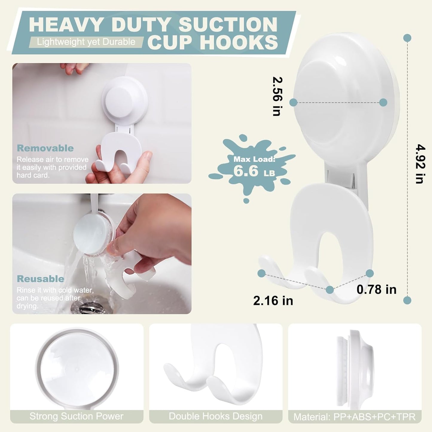 VIS'V Suction Cup Razor Holder - Removable & Reusable Shower Hooks for His and Hers | 2 Pcs, White