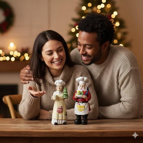 iStatue Chef Santa & Mrs. Claus Figurines Set | 5'' Hand-Painted Resin Holiday Decor - Perfect for Kitchen & Gifting