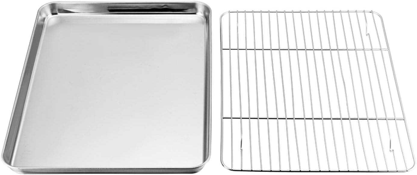 TeamFar Baking Sheet Set - Stainless Steel Cookie Tray with Cooling Rack | Non-Toxic & Dishwasher Safe
