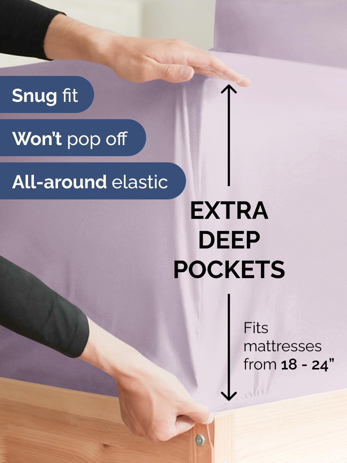 Skiennix Extra Deep Full Sheet Set - 6 Piece Breathable Cooling Bedding - Soft Wrinkle-Free Light Lavender