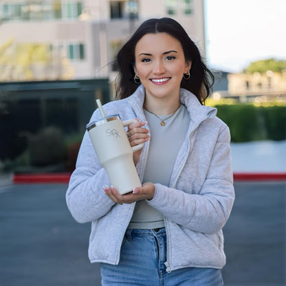 SIPX™ Insulated Tumbler 30 oz - Vacuum-Sealed Stainless Steel with Handle & Straw | Leakproof & Cupholder Friendly - Grey
