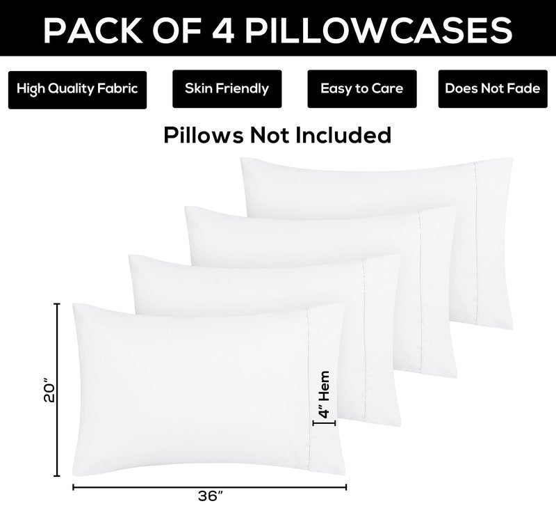 Utopia Bedding Queen Pillow Cases - 4 Pack - Envelope Closure - Soft Brushed Microfiber Fabric - Shrinkage and Fade Resistant Pillow Covers Queen Size 20 X 30 Inches (Queen, White)