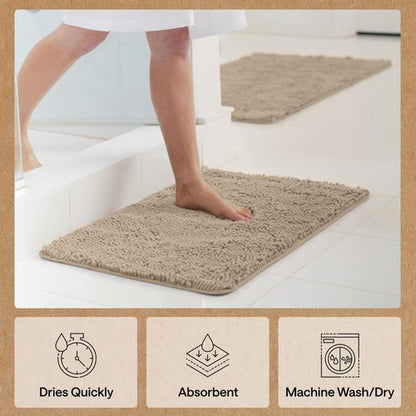 GORILLA GRIP Bath Rug Mat - Thick Absorbent Chenille | Quick Dry Microfiber, 44x26, Gray Beige