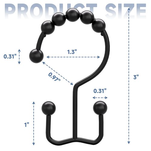 Titanker Shower Curtain Hooks Rings, Rust Resistant Metal Double Glide Shower Hooks Rings for Bathroom Shower Rods Curtains, Set of 24 Hooks - Black