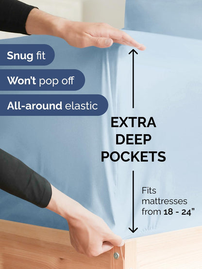 Skiennix Extra Deep Twin Sheet Set | 4-Piece Breathable Cooling Bedding - Soft, Wrinkle-Free Sky Blue