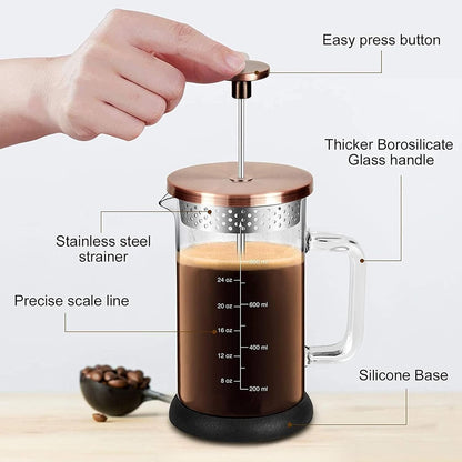 Skiennix French Press Coffee Maker - 34 Ounce Stainless Steel & Borosilicate Glass | 4 Filter System