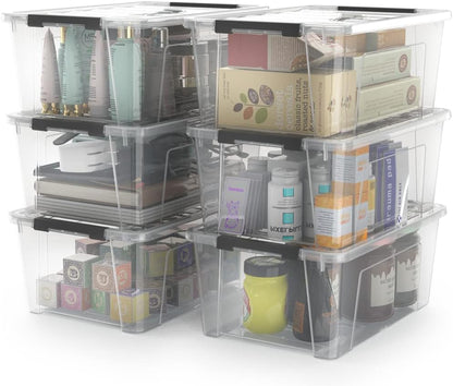WYT Clear Storage Latch Bins - 6-Pack Organizer Box with Handles and Lids | 5-Litre Capacity