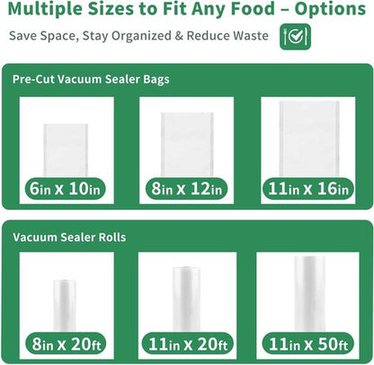 Aotto Vacuum Sealer Bags - 100 Count Quart 8" x 12" BPA-Free Commercial Grade Food Storage Bags