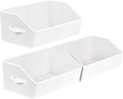 Homsorout Decorative Storage Baskets - Trapezoid Closet Bins with Handles | 3-Pack, White for Organization