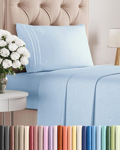 Hotel Luxury Twin Size 3-Piece Sheet Set | Comfy, Breathable & Cooling Bedding - Deep Pockets, Soft & Wrinkle-Free - Oeko-Tex Certified - Light Blue