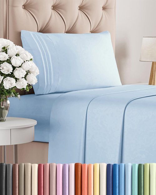 Hotel Luxury Twin Size 3-Piece Sheet Set by [Brand Name] - Comfy, Breathable & Cooling - Deep Pockets, Soft, Wrinkle-Free - Light Blue