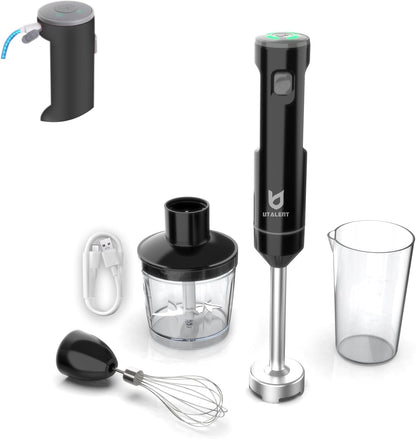 UTALENT Cordless Hand Blender - Variable Speed Immersion Blender with Chopper & Whisk | Black, 500ml & 600ml