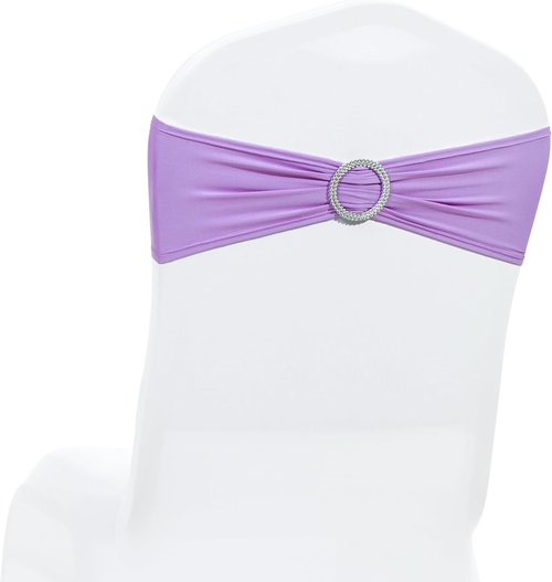 MDS Spandex Chair Sashes - Pack of 200 Elastic Stretch Bows with Buckle Slider | Lavender