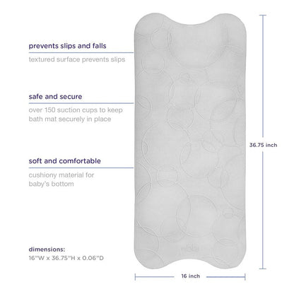 Ubbi Cushioned Non-Slip Bath Mat for Baby, Powerful Suction Cups, Baby Bathtub Time Essentials, Gray