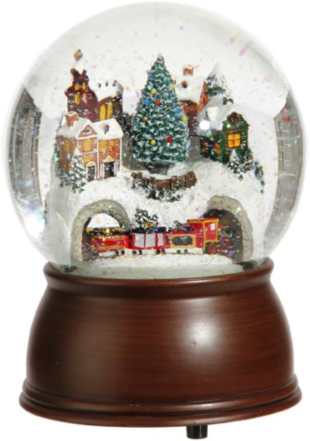 Raz 6.5-Inch Musical Glitter Globe - Enchanting House & Moving Train Design