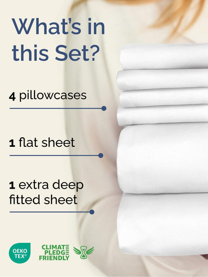 Skiennix Extra Deep Cal King Sheet Set - 6 Piece Breathable Cooling Bedding - Soft, Wrinkle-Free White
