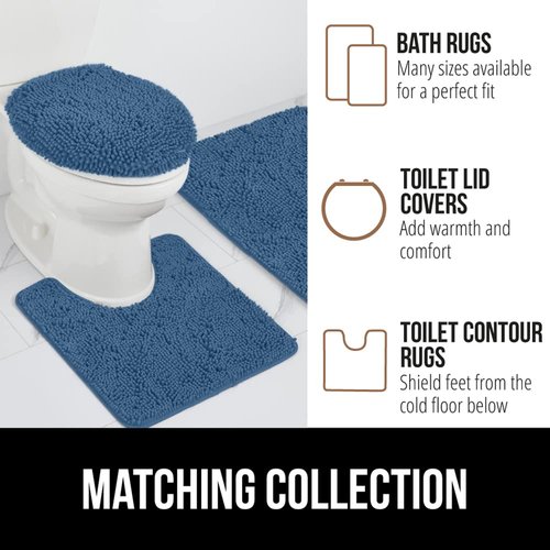GORILLA GRIP Bath Rug Mat 42x24, Thick Soft Absorbent Chenille, Quick Dry Microfiber Mats, Rubber Backing Washable Shower Floor Rugs, Bathmat Runner, US Designed Bathroom Home Decor Accessories Blue