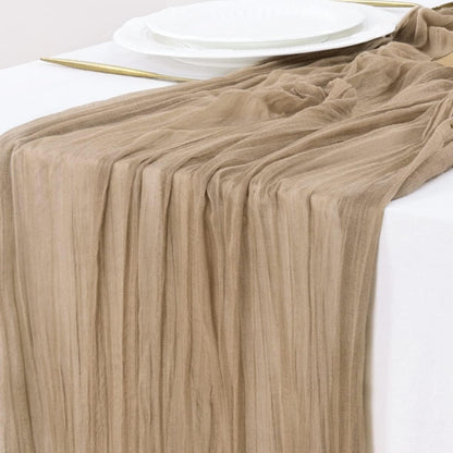 Socomi Cheesecloth Table Runner - Boho Rustic 120-Inch Nude Brown for Weddings & Events | 10-Piece Set