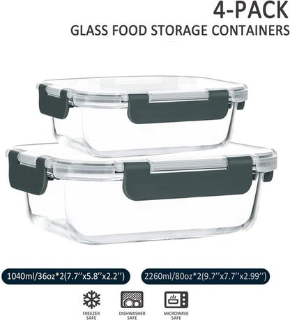 M MCIRCO Glass Food Storage Containers Set - Extra Large 80 oz & 36 oz, Airtight & Versatile for Microwave, Oven, Freezer