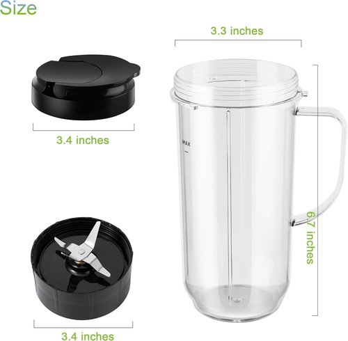 Magic Bullet 5-Piece Blender Cup Set - 22oz Tall Cup with Flip-Top Lid & Cross Blade