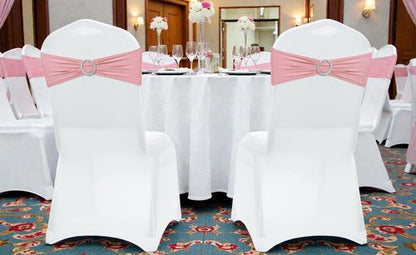 MDS Spandex Chair Sashes - Premium Stretch Covers with Buckle Slider | Fits Universal Dining Chairs - Dusty Rose (Pack of 75)