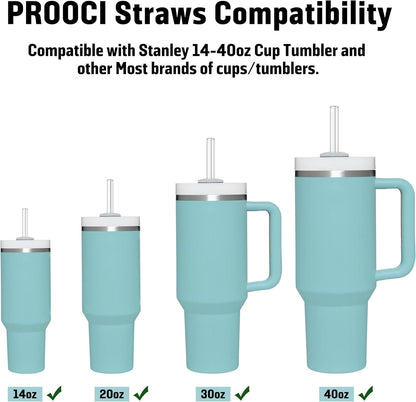 PROOCI 12" Replacement Straws - 10-Pack Food Grade Tritan Plastic for Stanley & Yeti Tumblers | Clear Reusable Straws with Cleaning Brush