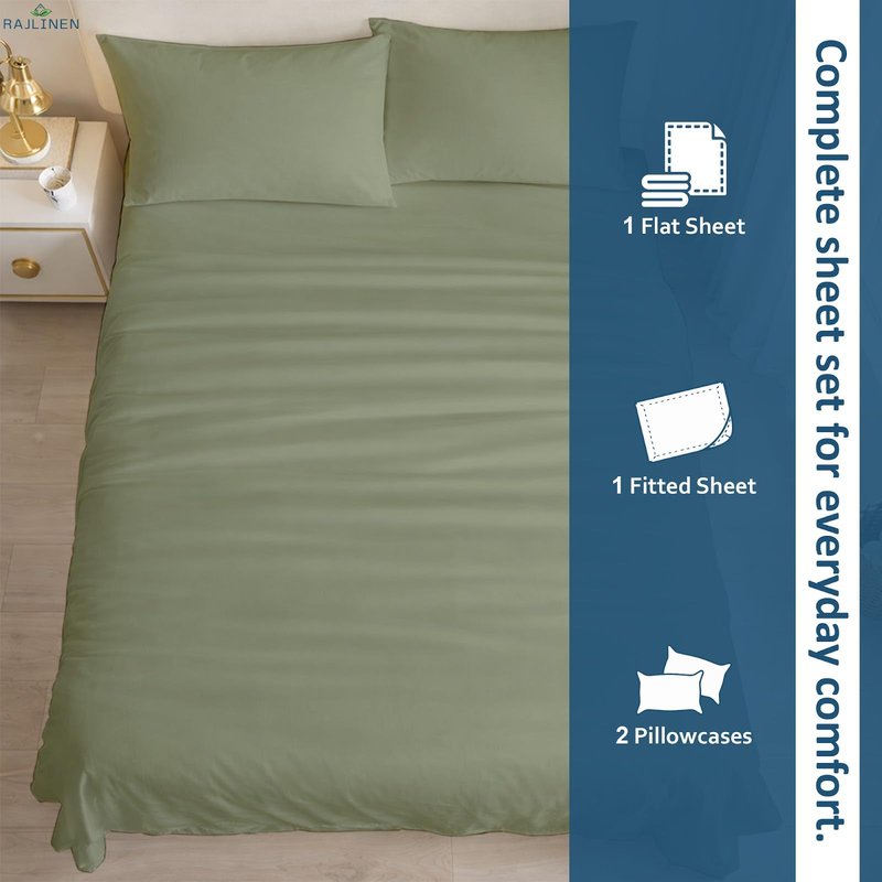 Rajlinen 100% Cotton Queen Sheets Set, Cooling & Breathable Bed Sheets, 16 Inch Deep Pocket Fitted Sheet with All-Around Elastic, Soft & Durable Bedding Set, Sage Solid