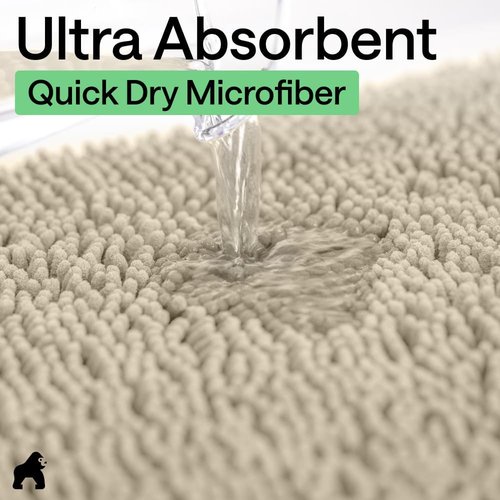 GORILLA GRIP Bath Rug Mat - Thick Soft Absorbent Chenille | Quick-Dry Microfiber, 24x17, Sand Color