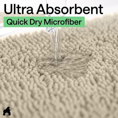 GORILLA GRIP Bath Rug Mat - Thick Soft Absorbent Chenille | Quick Dry Microfiber, 60x24, Sand Color