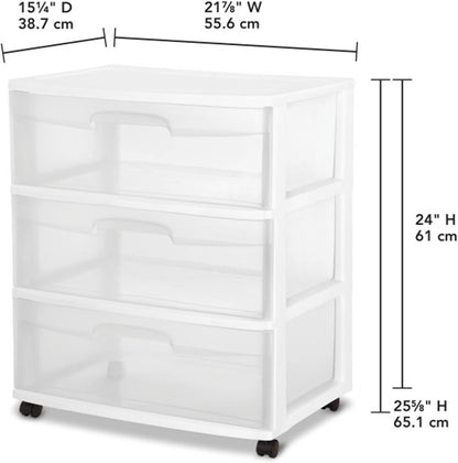 Sterilite 4-Pack Wide 3 Drawer Rolling Storage Cart - Clear Drawers & White Frame for Home Organization