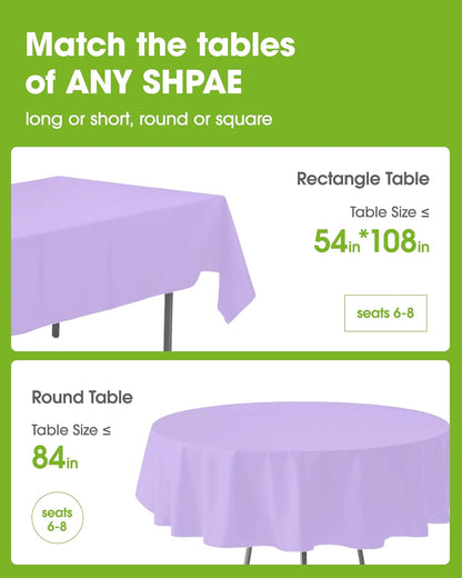 Pureegg Disposable Plastic Tablecloths - 84'' Round, Light Purple, Leakproof & Sturdy | 10 Pack for Easter Parties