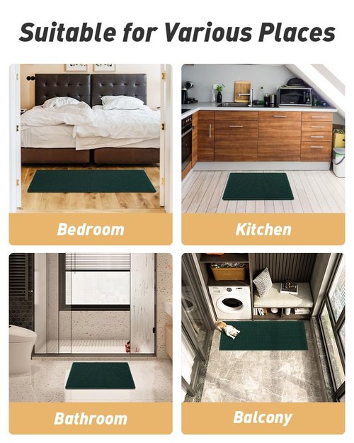 AMOAMI Upgraded Waffle Bath Mat, Super Absorbent Non Slip Bath Mats for Bathroom Floor, Machine Washable Bathroom Rugs with Tassels, Rubber Backed Bathroom Mats, Ultra Soft, 20" x 32", Dark Green