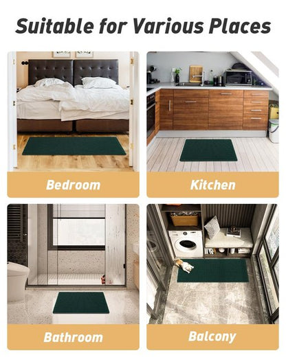 AMOAMI Upgraded Waffle Bath Mat, Super Absorbent Non Slip Bath Mats for Bathroom Floor, Machine Washable Bathroom Rugs with Tassels, Rubber Backed Bathroom Mats, Ultra Soft, 20" x 32", Dark Green
