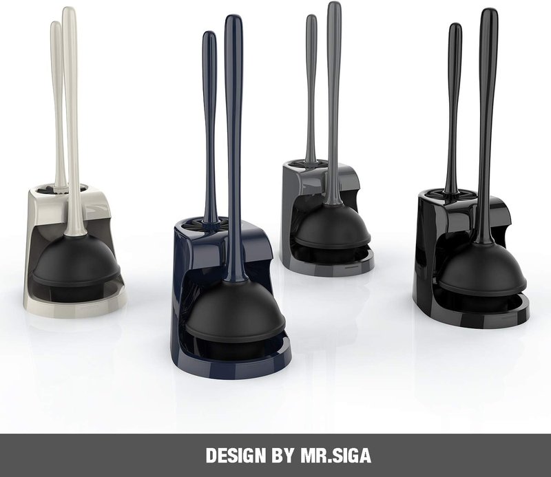 MR.SIGA Toilet Plunger and Bowl Brush Combo for Bathroom Cleaning, Gray, 2 Sets