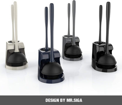 MR.SIGA Toilet Plunger and Bowl Brush Combo for Bathroom Cleaning, Gray, 2 Sets