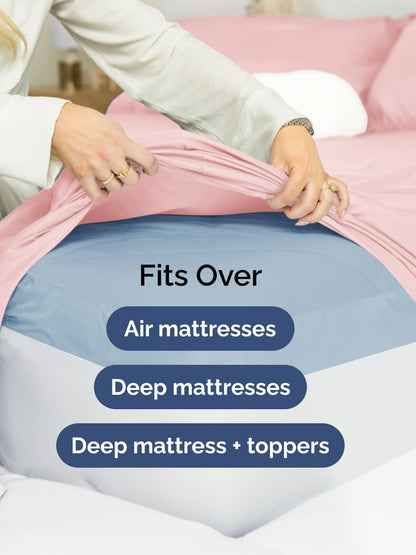 Skiennix Extra Deep Twin Sheet Set | 4-Piece Breathable Cooling Bedding - Soft, Wrinkle-Free Baby Pink