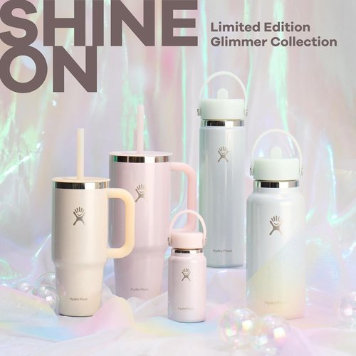 Hydro Flask Water Bottle - Insulated Stainless Steel with Wide Straw Lid - 24 Oz Glimmer Pink, Leakproof