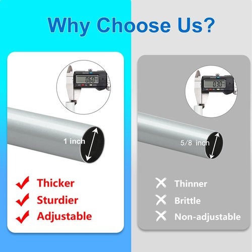 Byondeth Curtain Rods for Windows 16 to 200 Inches Adjustable Length 1 Inch Diameter Window Curtain Rod with Aluminium End Cap, Silver Gray