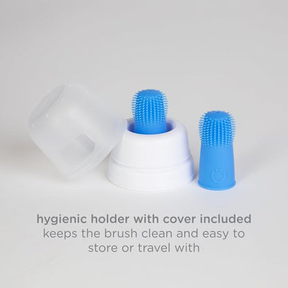 Ubbi Baby Silicone Finger Toothbrush with Storage Case, Food-Grade Platinum Silicone, Oral Care for Infants and Babies, 2 Pack, Polaris Blue