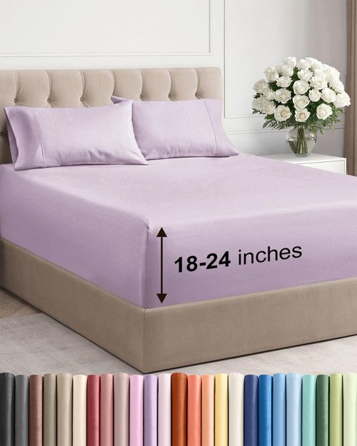 Extra Deep Twin XL Sheet Set - 4 Piece Breathable and Cooling Sheets - Hotel Luxury Bedding for Women, Men, Kids & Teens - Easy Secure Fit - Soft & Wrinkle Free - Extra Deep Pockets - Light Lavender